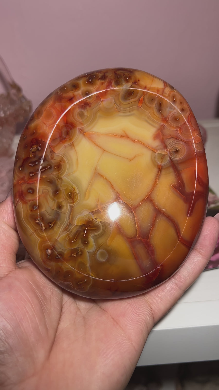 Stunning Yellow Carnelian Bowl With Orbicular Banding