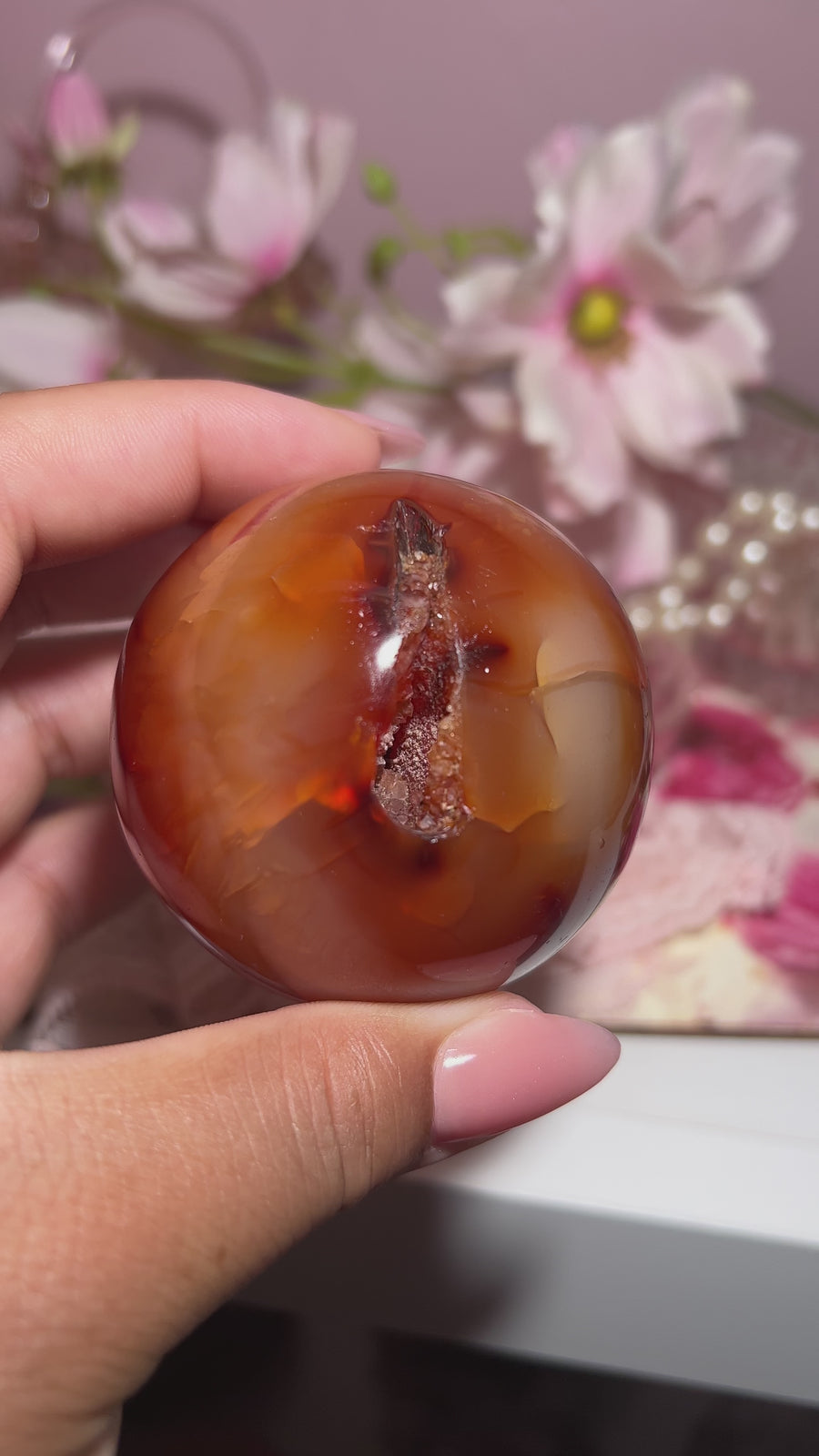 Carnelian Sphere With Cool Druzy Cave