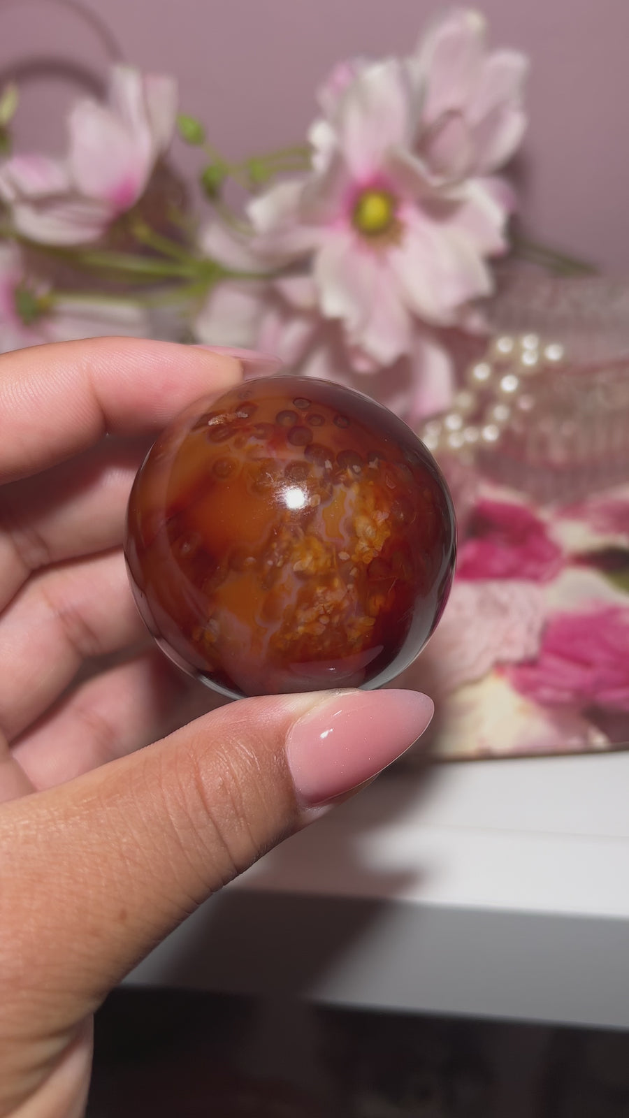 Funky Carnelian Sphere With Orby Pattern