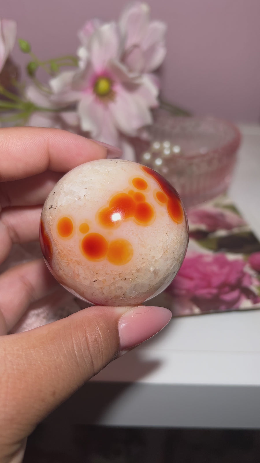 Cute Quartz-Filled Carnelian Sphere